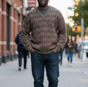 Vintage Woolrich Fair Isle Lambswool V-Neck Sweater, XXL